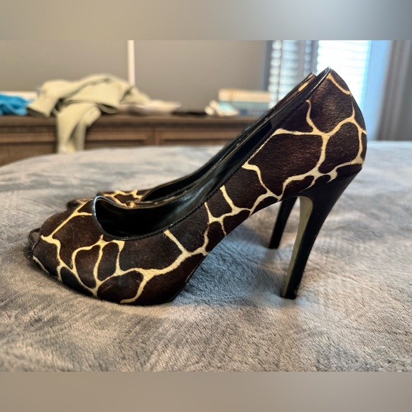 Nine West Giraffe Print Peep Toe Heels - Brown and Black - Picture 7 of 8